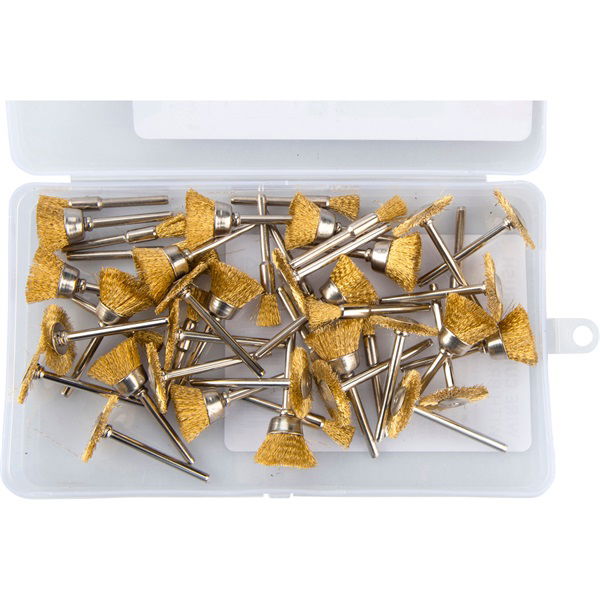 EXTOL Mini drótcsiszoló készlet 3,2 mm befogás, 45 db, 3 féle fazékkefe fejforma, rezezett acélszál termék fő termékképe