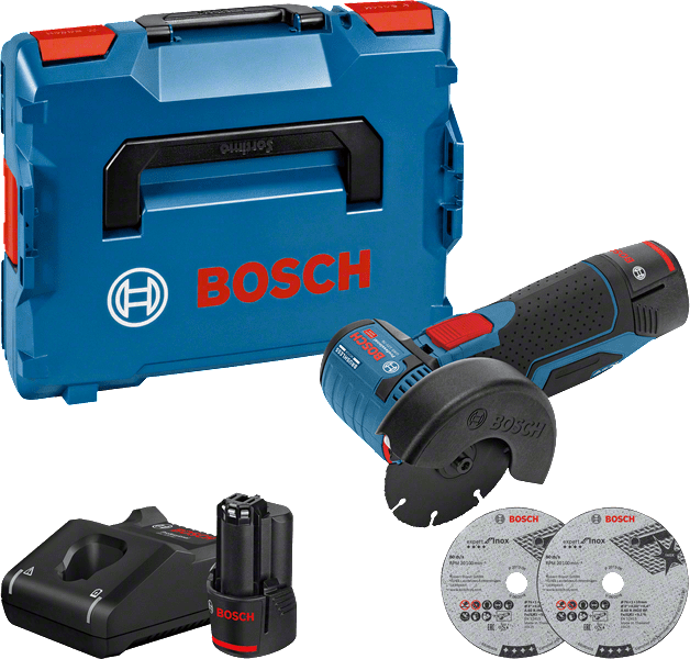 Bosch GWS 12V-76 akkus sarokcsiszoló (2 x 3.0 Ah Li-ion akkuval, L-BOXX-ban) termék fő termékképe