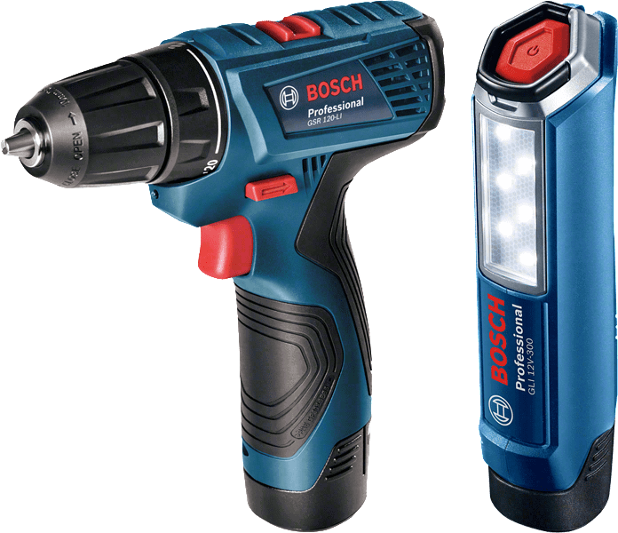 Bosch GSR 120-LI akkus fúrócsavarozó + GLI 12V-300 akkus lámpa termék fő termékképe